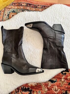 Free People Black Leather Faster Horses Filigree Boots